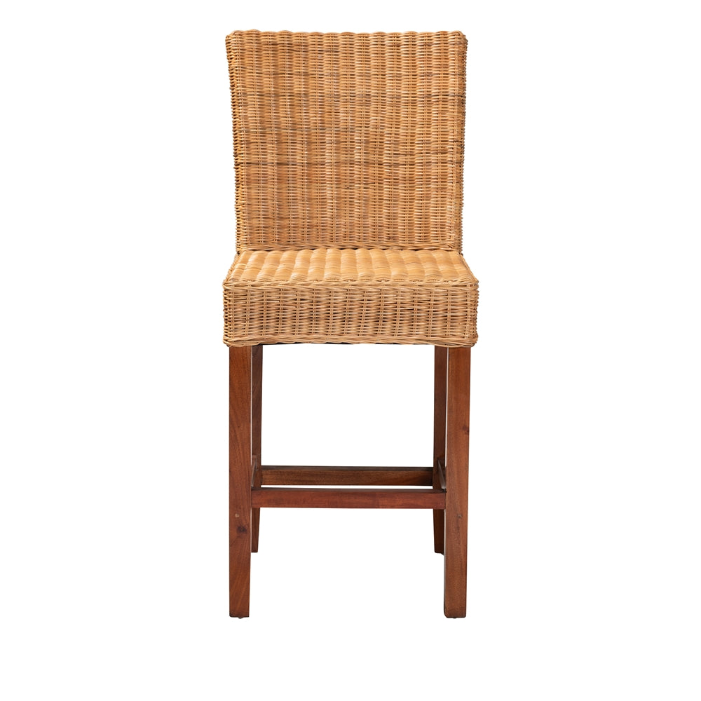 Baxton Studio Racquel Modern Bohemian Natural Rattan And Mahogany Wood Counter Stool