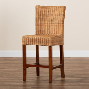 Baxton Studio Racquel Modern Bohemian Natural Rattan And Mahogany Wood Counter Stool