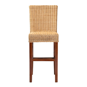 Baxton Studio Racquel Modern Bohemian Natural Rattan And Mahogany Wood Bar Stool