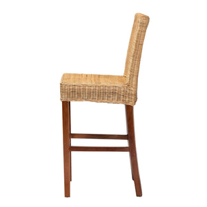 Baxton Studio Racquel Modern Bohemian Natural Rattan And Mahogany Wood Bar Stool