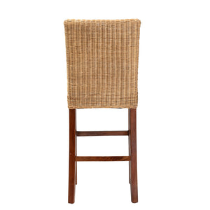 Baxton Studio Racquel Modern Bohemian Natural Rattan And Mahogany Wood Bar Stool