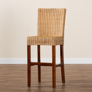 Baxton Studio Racquel Modern Bohemian Natural Rattan And Mahogany Wood Bar Stool