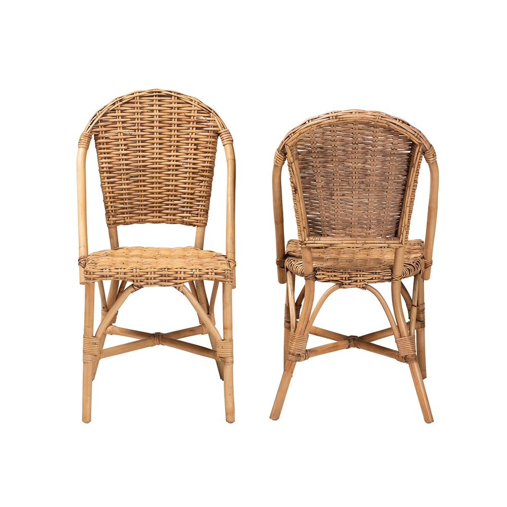 Baxton Studio Neola Modern Bohemian Natural Rattan 2-Piece Dining Chair Set