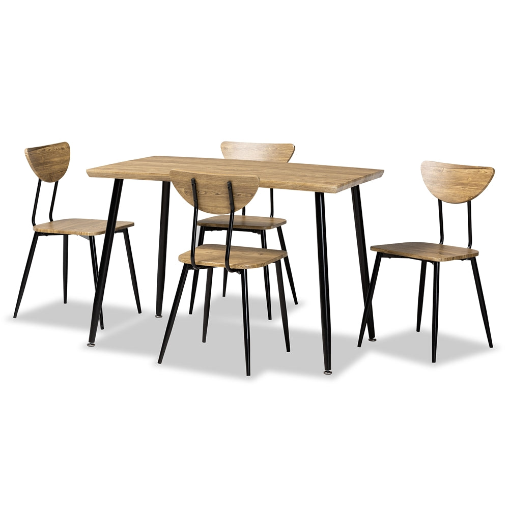 Baxton Studio Gianetta Mid-Century Modern Oak Brown Finished Wood And Black Metal 5-Piece Dining Set