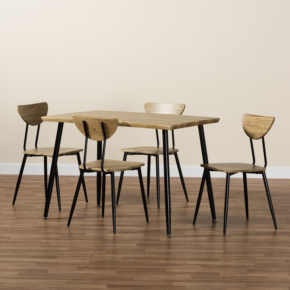 Baxton Studio Gianetta Mid-Century Modern Oak Brown Finished Wood And Black Metal 5-Piece Dining Set