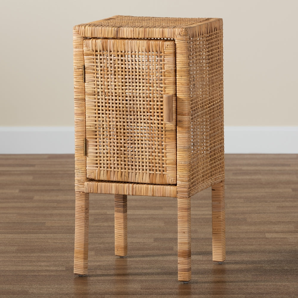 Baxton Studio Vivan Modern Bohemian Natural Brown Rattan 1-Door Nightstand