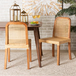 Load image into Gallery viewer, Baxton Studio Caspia Mid-Century Modern Walnut Brown Mahogany Wood And Natural Rattan 2-Piece Dining Chair Set
