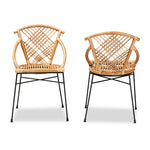 Load image into Gallery viewer, Baxton Studio Pro Modern Bohemian Natural Brown Rattan And Black Metal 2-Piece Dining Chair Set
