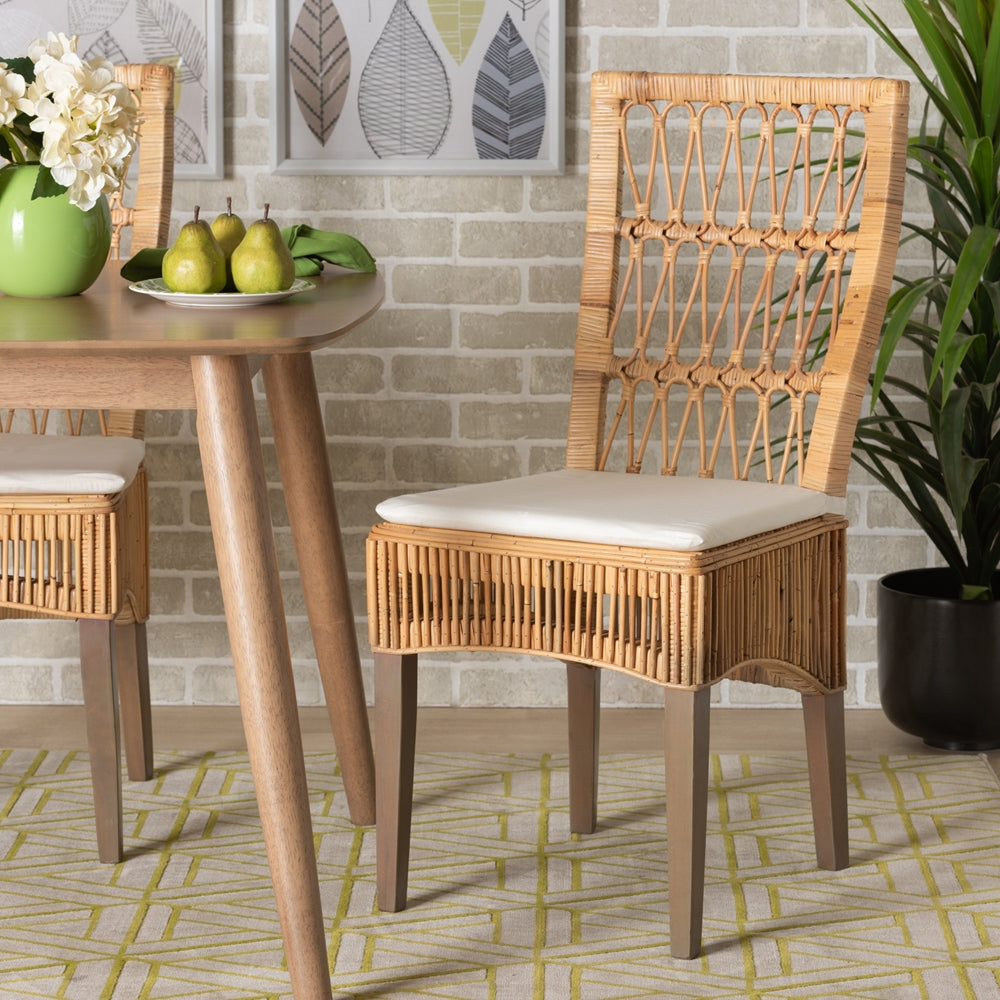 Baxton Studio Sullivan Modern Bohemian Natural Brown Rattan 2-Piece Dining Chair Set