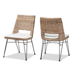 Load image into Gallery viewer, Baxton Studio Nafaro Modern Bohemian Greywashed Natural Rattan Metal Dining Chair With Cushion 2-Piece Set
