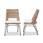 Load image into Gallery viewer, Baxton Studio Nafaro Modern Bohemian Greywashed Natural Rattan Metal Dining Chair With Cushion 2-Piece Set
