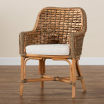 Load image into Gallery viewer, Baxton Studio Kyle Modern Bohemian Natural Brown Woven Rattan Dining Arm Chair With Cushion
