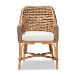 Load image into Gallery viewer, Baxton Studio Kyle Modern Bohemian Natural Brown Woven Rattan Dining Arm Chair With Cushion
