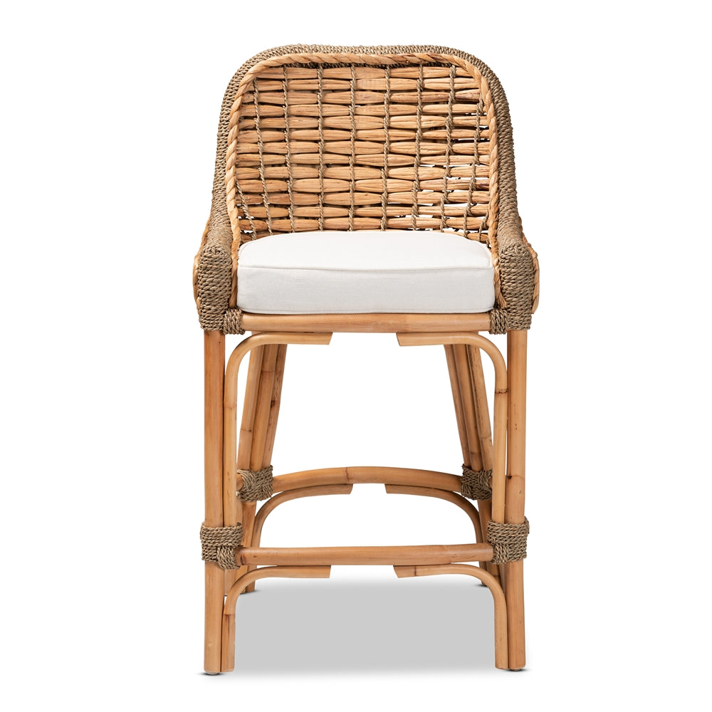 Baxton Studio Kyle Modern Bohemian Natural Brown Woven Rattan Counter Stool With Cushion