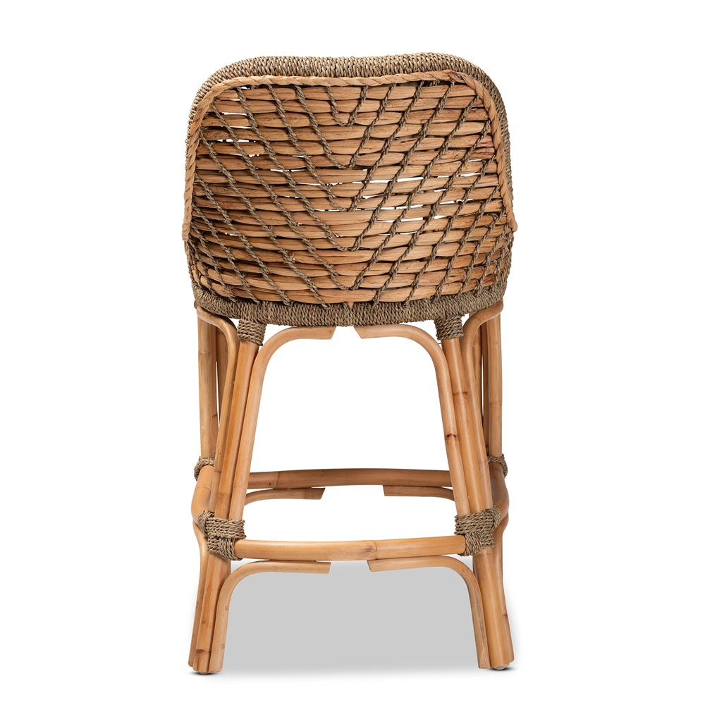 Baxton Studio Kyle Modern Bohemian Natural Brown Woven Rattan Counter Stool With Cushion