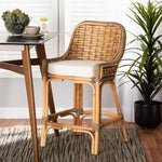 Load image into Gallery viewer, Baxton Studio Kyle Modern Bohemian Natural Brown Woven Rattan Counter Stool With Cushion
