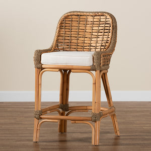 Baxton Studio Kyle Modern Bohemian Natural Brown Woven Rattan Counter Stool With Cushion