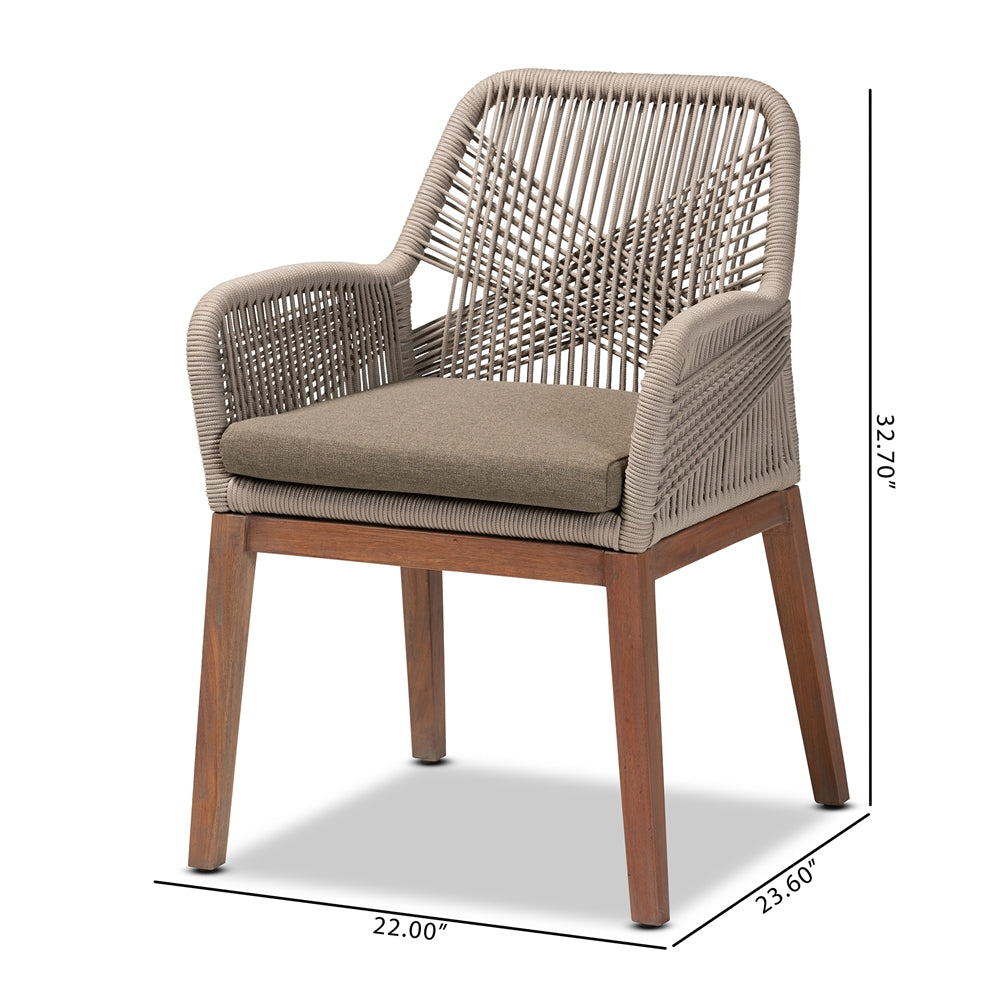 Baxton Studio Jennifer Mid-Century Transitional Grey Woven Rope Mahogany Dining Arm Chair