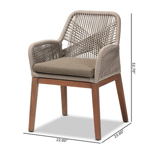 Baxton Studio Jennifer Mid-Century Transitional Grey Woven Rope Mahogany Dining Arm Chair