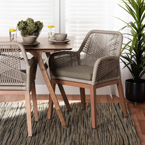 Baxton Studio Jennifer Mid-Century Transitional Grey Woven Rope Mahogany Dining Arm Chair