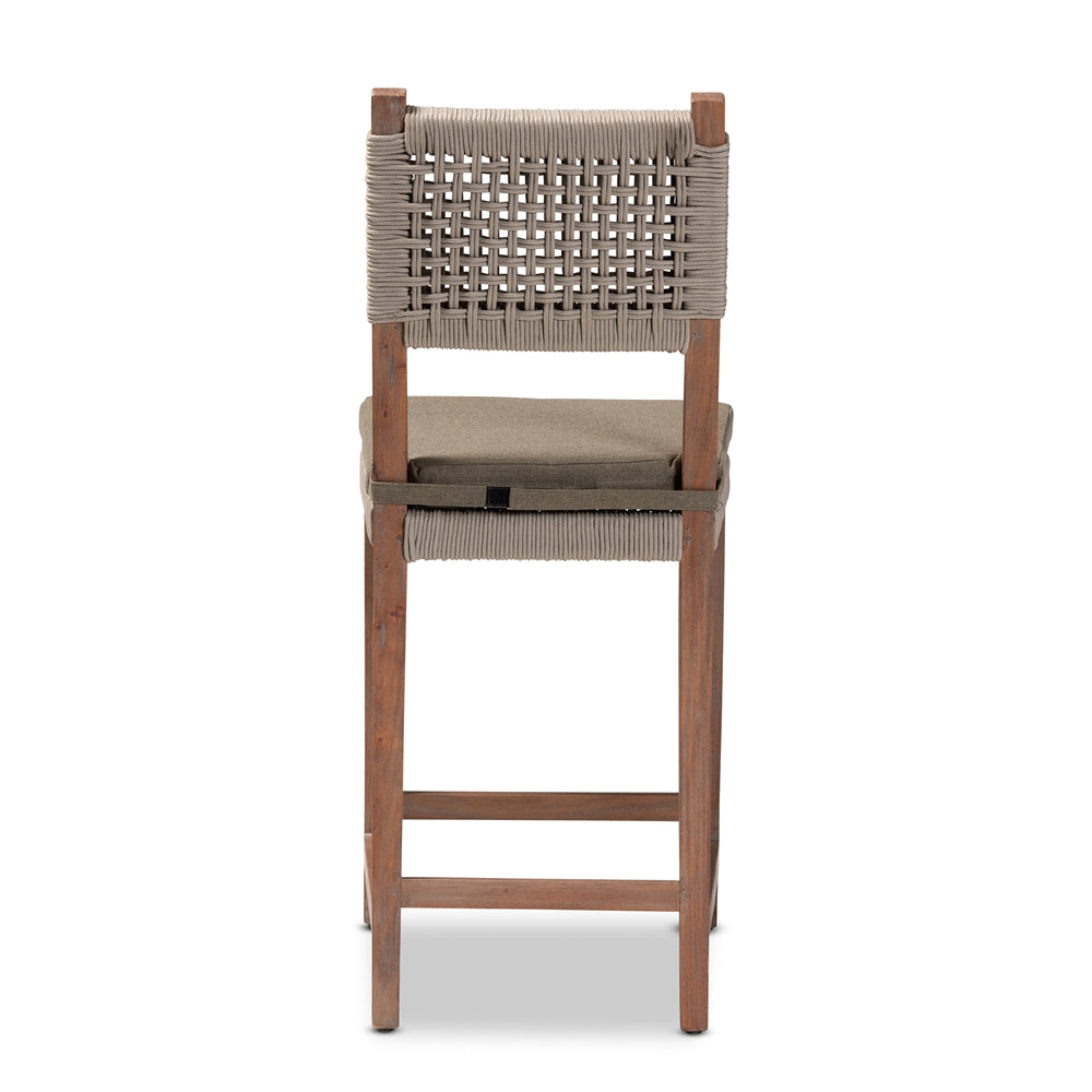 Baxton Studio Heyna Mid-Century Transitional Grey Woven Rope Mahogany Counter Stool