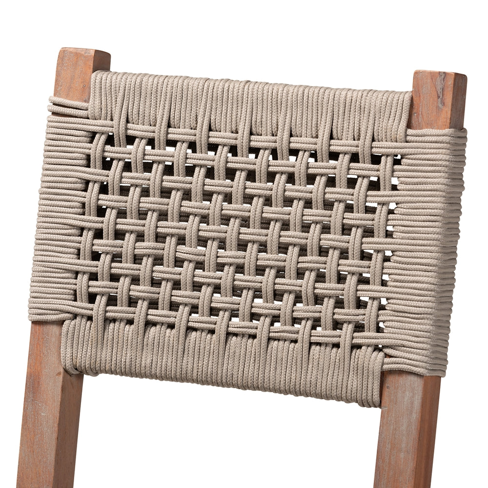 Baxton Studio Heyna Mid-Century Transitional Grey Woven Rope Mahogany Counter Stool