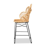 Load image into Gallery viewer, Baxton Studio Garan Modern Bohemian Natural Brown Rattan And Black Metal Counter Stool
