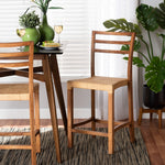 Load image into Gallery viewer, Baxton Studio Arthur Mid-Century Modern Walnut Brown Mahogany Wood And Natural Rattan Counter Stool
