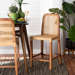 Load image into Gallery viewer, Baxton Studio Caspia Mid-Century Modern Walnut Brown Mahogany Wood And Natural Rattan Counter Stool
