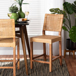 Load image into Gallery viewer, Baxton Studio Lesia Modern Bohemian Natural Brown Rattan And Walnut Brown Mahogany Wood Counter Stool
