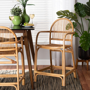 Baxton Studio Tugera Modern Bohemian Natural Brown Rattan Counter Stool