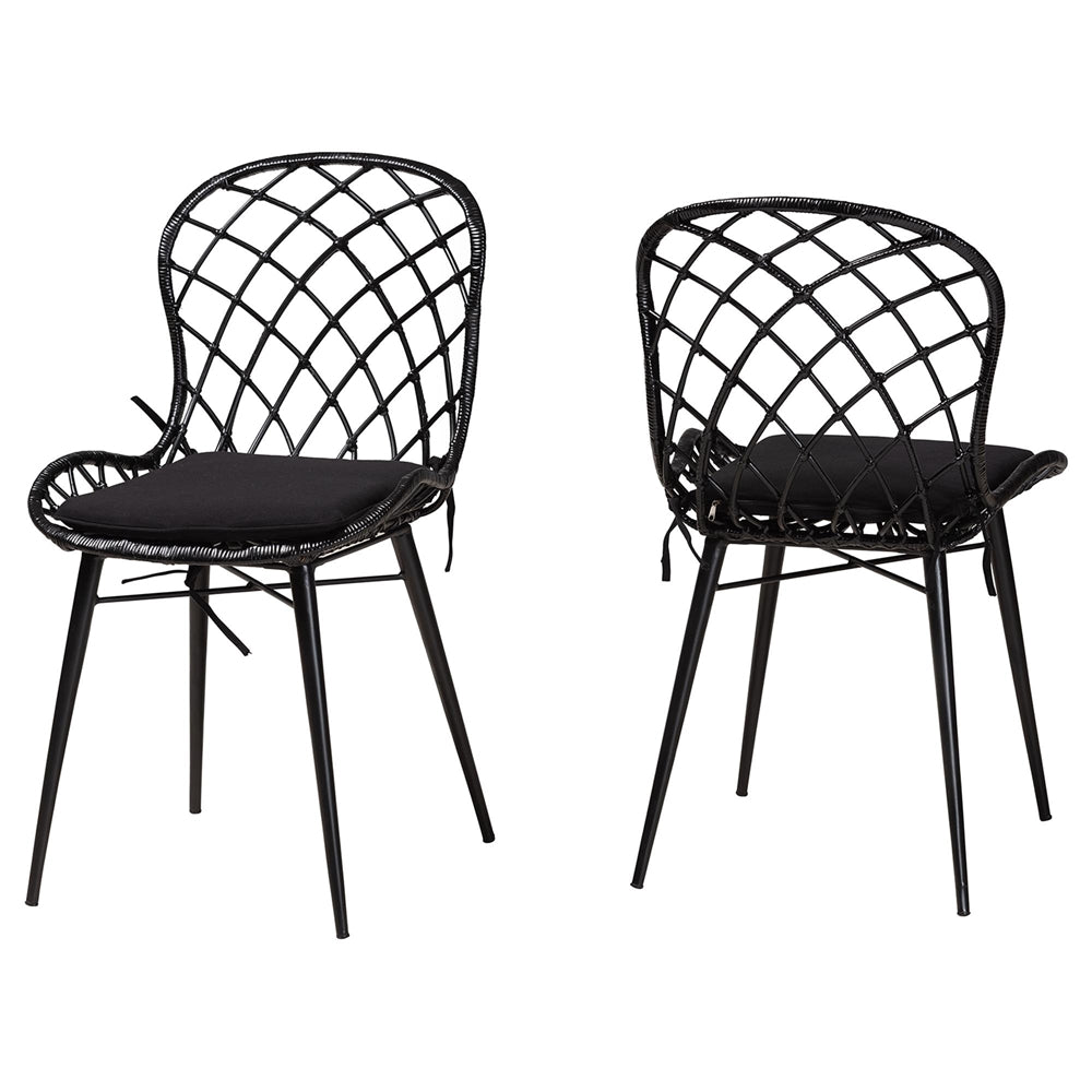 Baxton Studio Sabelle Modern Bohemian Black Finished Rattan And Metal 2-Piece Dining Chair Set