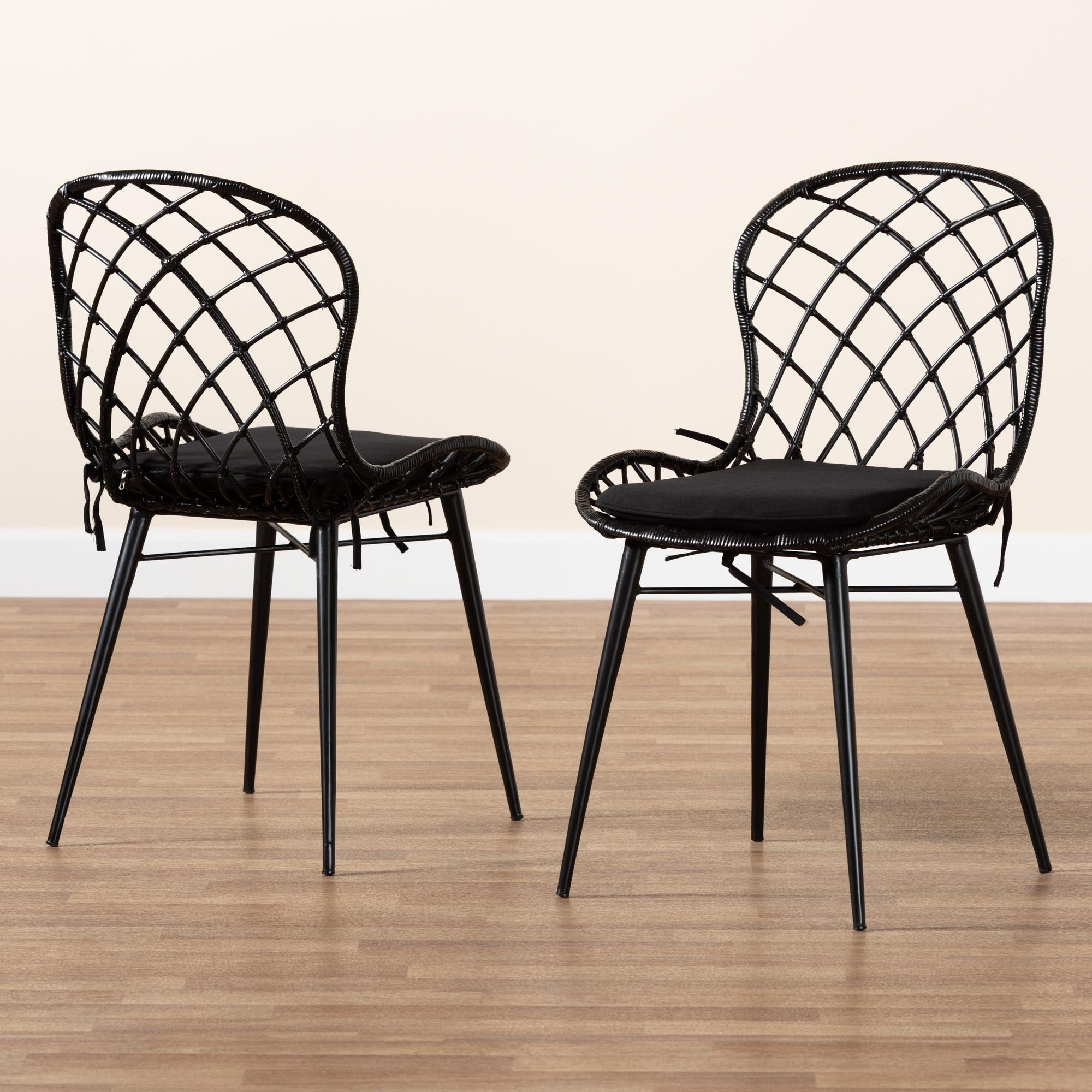 Baxton Studio Sabelle Modern Bohemian Black Finished Rattan And Metal 2-Piece Dining Chair Set