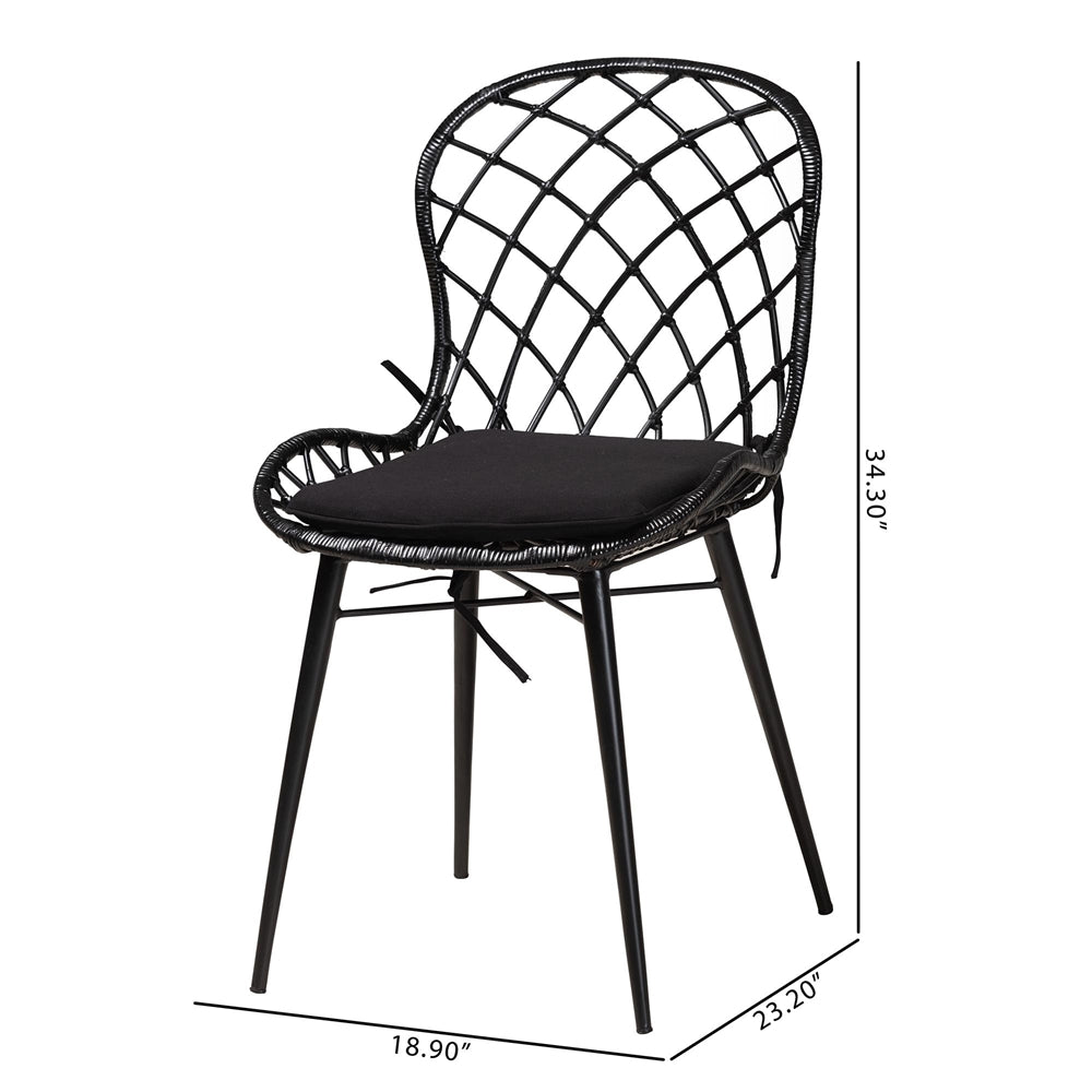 Baxton Studio Sabelle Modern Bohemian Black Finished Rattan And Metal 2-Piece Dining Chair Set