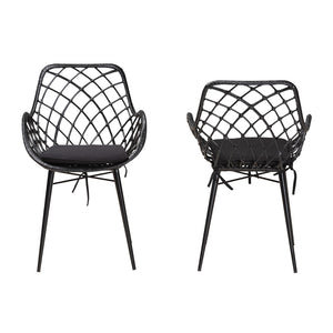 Baxton Studio Ballerina Modern Bohemian Black Finished Rattan And Metal 2-Piece Dining Chair Set