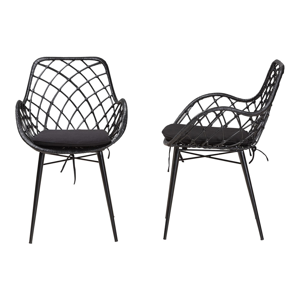 Baxton Studio Ballerina Modern Bohemian Black Finished Rattan And Metal 2-Piece Dining Chair Set