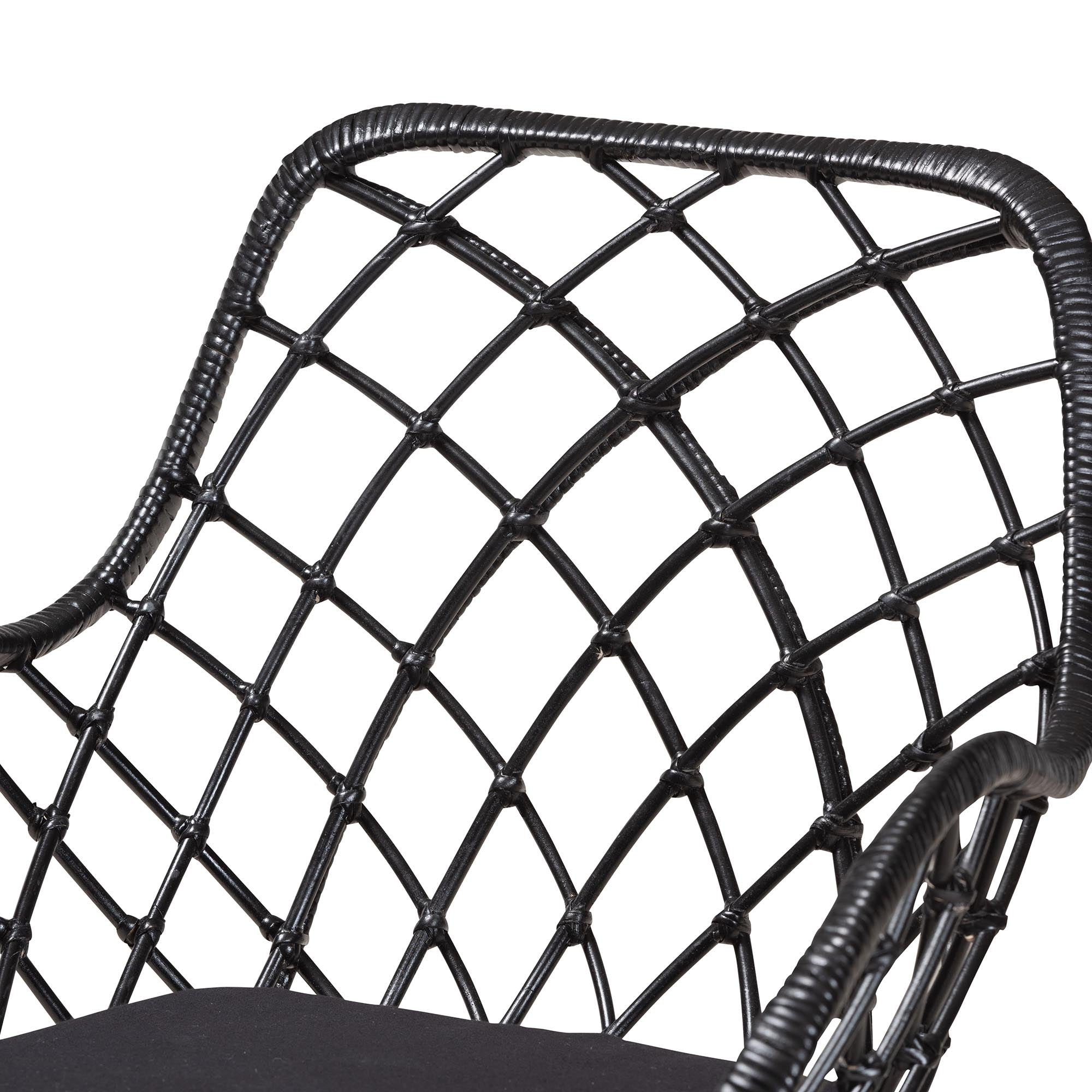 Baxton Studio Ballerina Modern Bohemian Black Finished Rattan And Metal 2-Piece Dining Chair Set