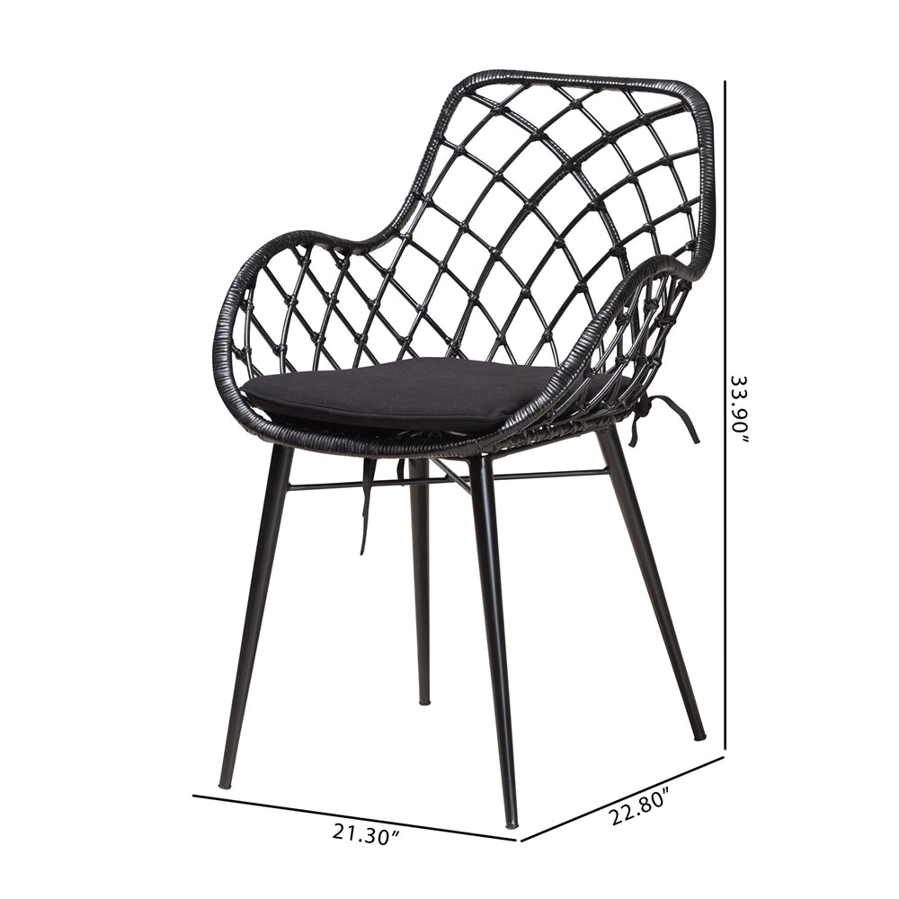 Baxton Studio Ballerina Modern Bohemian Black Finished Rattan And Metal 2-Piece Dining Chair Set