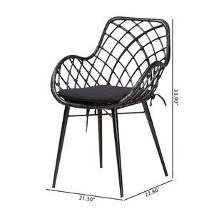 Baxton Studio Ballerina Modern Bohemian Black Finished Rattan And Metal 2-Piece Dining Chair Set