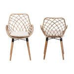 Load image into Gallery viewer, Baxton Studio Ballerina Modern Bohemian Natural Brown Finished Teak Wood And Greywashed Rattan 2-Piece Dining Chair Set
