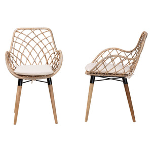 Baxton Studio Ballerina Modern Bohemian Natural Brown Finished Teak Wood And Greywashed Rattan 2-Piece Dining Chair Set