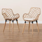 Load image into Gallery viewer, Baxton Studio Ballerina Modern Bohemian Natural Brown Finished Teak Wood And Greywashed Rattan 2-Piece Dining Chair Set
