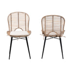 Load image into Gallery viewer, Baxton Studio Brenna Modern Bohemian Greywashed Rattan And Black Metal 2-Piece Dining Chair Set
