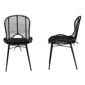 Baxton Studio Brenna Modern Bohemian Black Finished Rattan And Metal 2-Piece Dining Chair Set