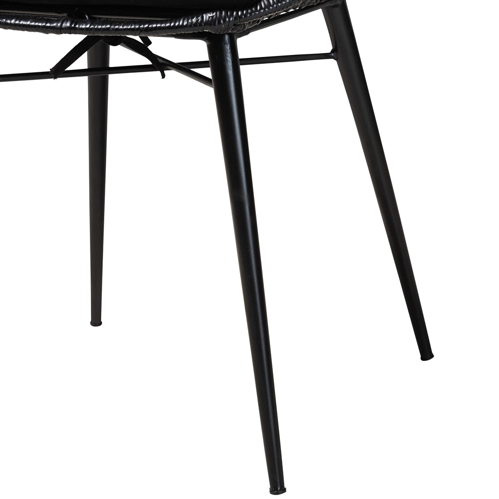 Baxton Studio Brenna Modern Bohemian Black Finished Rattan And Metal 2-Piece Dining Chair Set