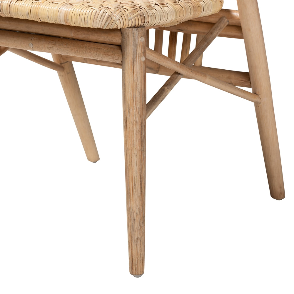 BAXTON STUDIO KOBE MID-CENTURY MODERN NATURAL BROWN FINISHED WOOD AND RATTAN DINING CHAIR