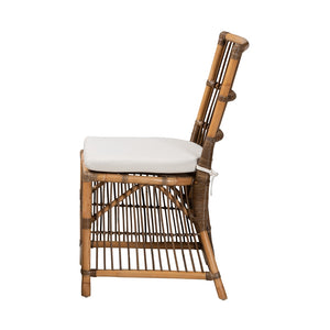 Baxton Studio Kim Modern Bohemian White Fabric And Natural Brown Rattan Dining Chair