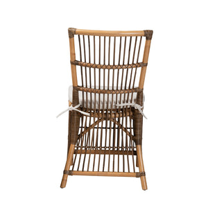 Baxton Studio Kim Modern Bohemian White Fabric And Natural Brown Rattan Dining Chair