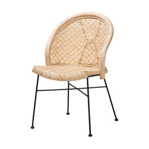 Baxton Studio Lisa Modern Bohemian Natural Brown Rattan And Black Metal Dining Chair