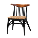 Load image into Gallery viewer, Baxton Studio Parthenia Mid-Century Modern Two-Tone Black And Walnut Brown Finished Mahogany Wood And Natural Rattan Dining Chair
